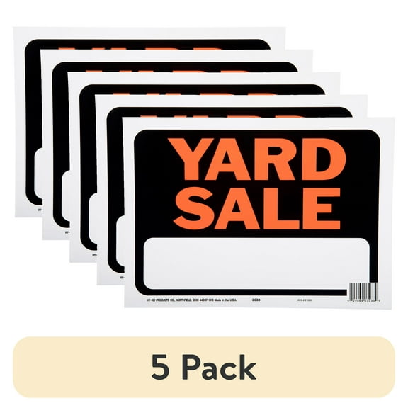 (5 pack) Hy-Ko Plastic 8.5" x 12" Yard Sale Sign, Orange and Black, Text Box