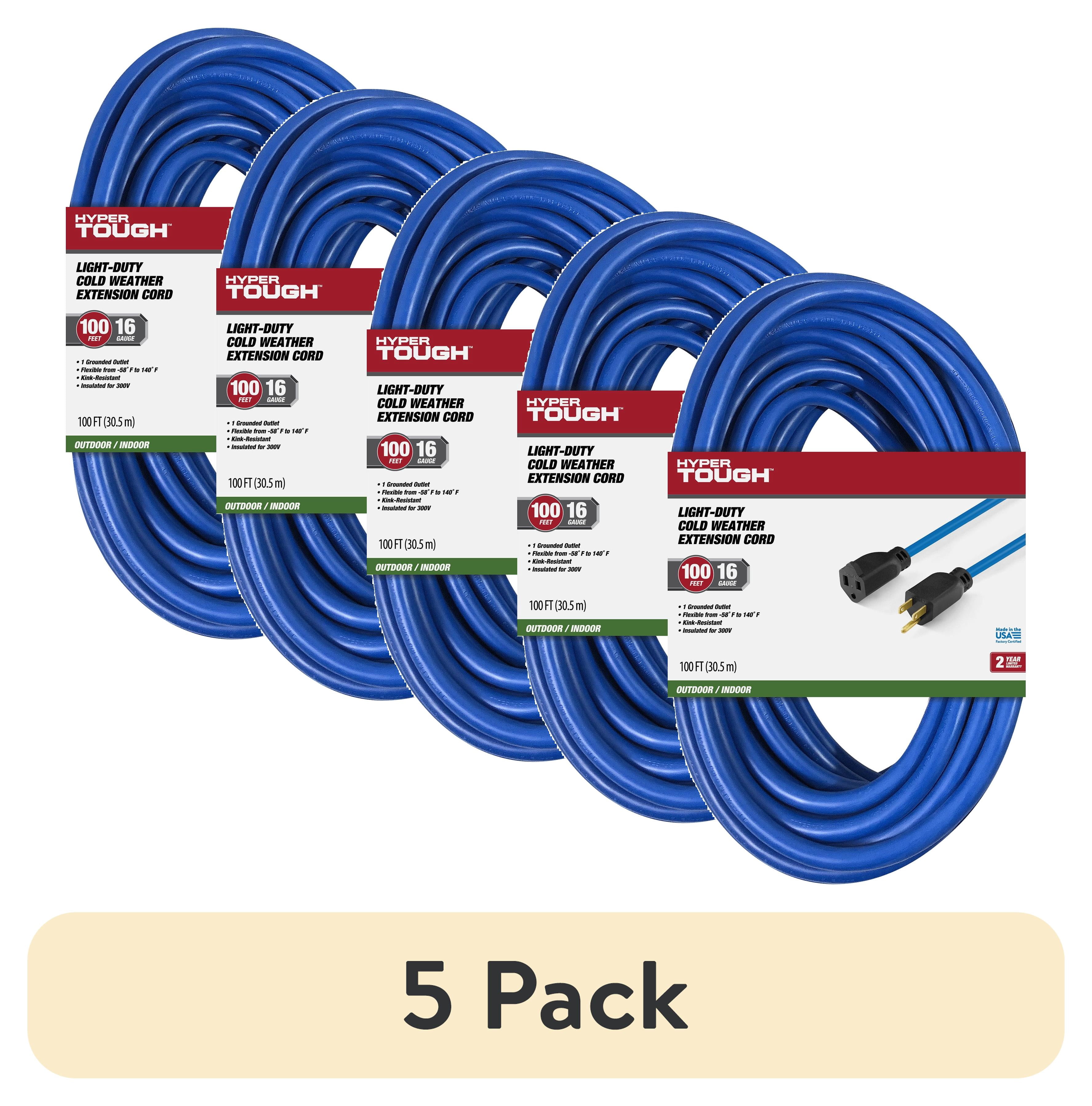 (5 pack) Hyper Tough 100FT Indoor/ Outdoor Extension Cord, 16 AWG ...