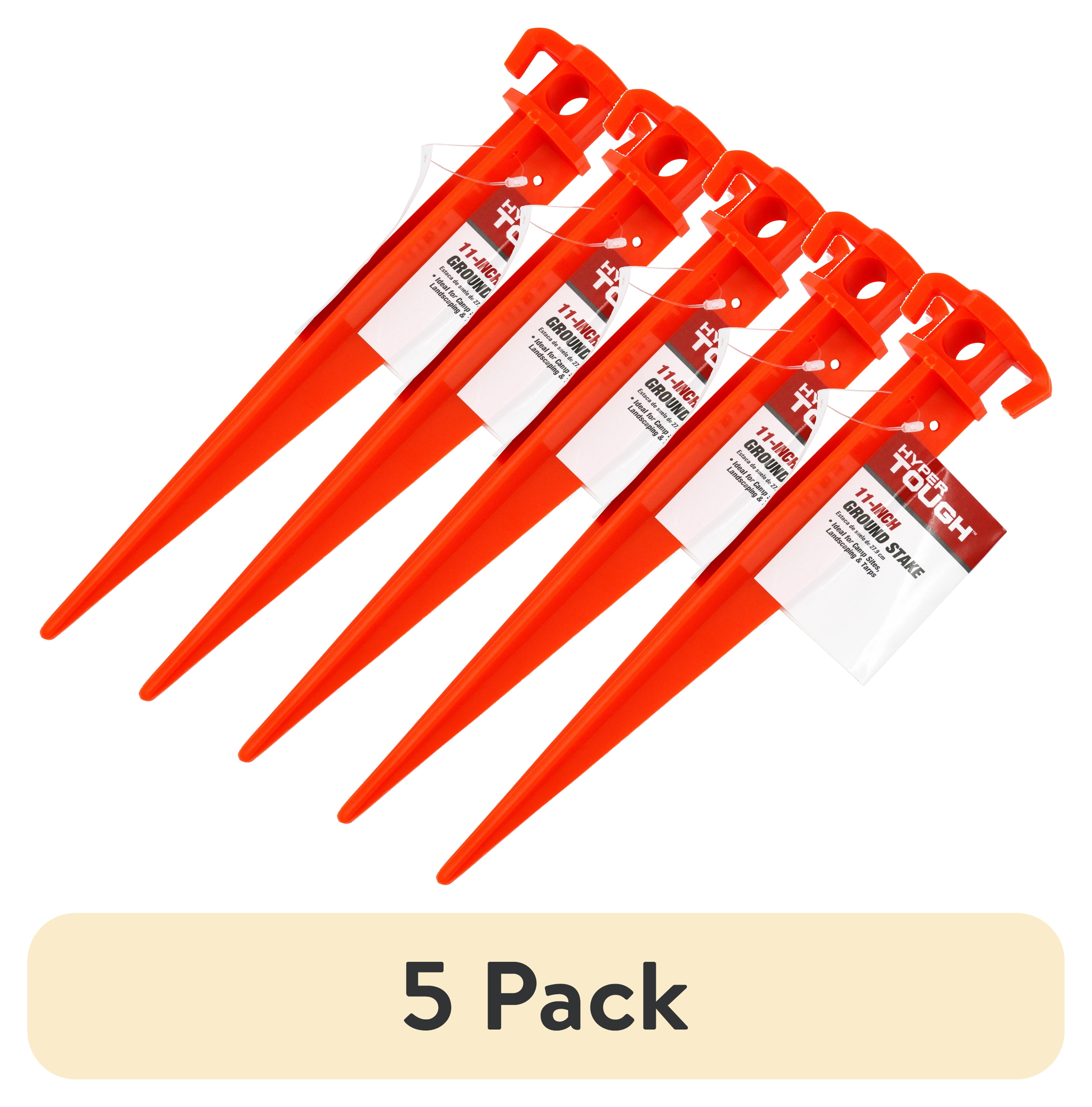 (5 pack) Hyper Tough 11 inch Ground Stake, Orange Color, Durable Plastic, Landscaping Stake Type, 1 oz