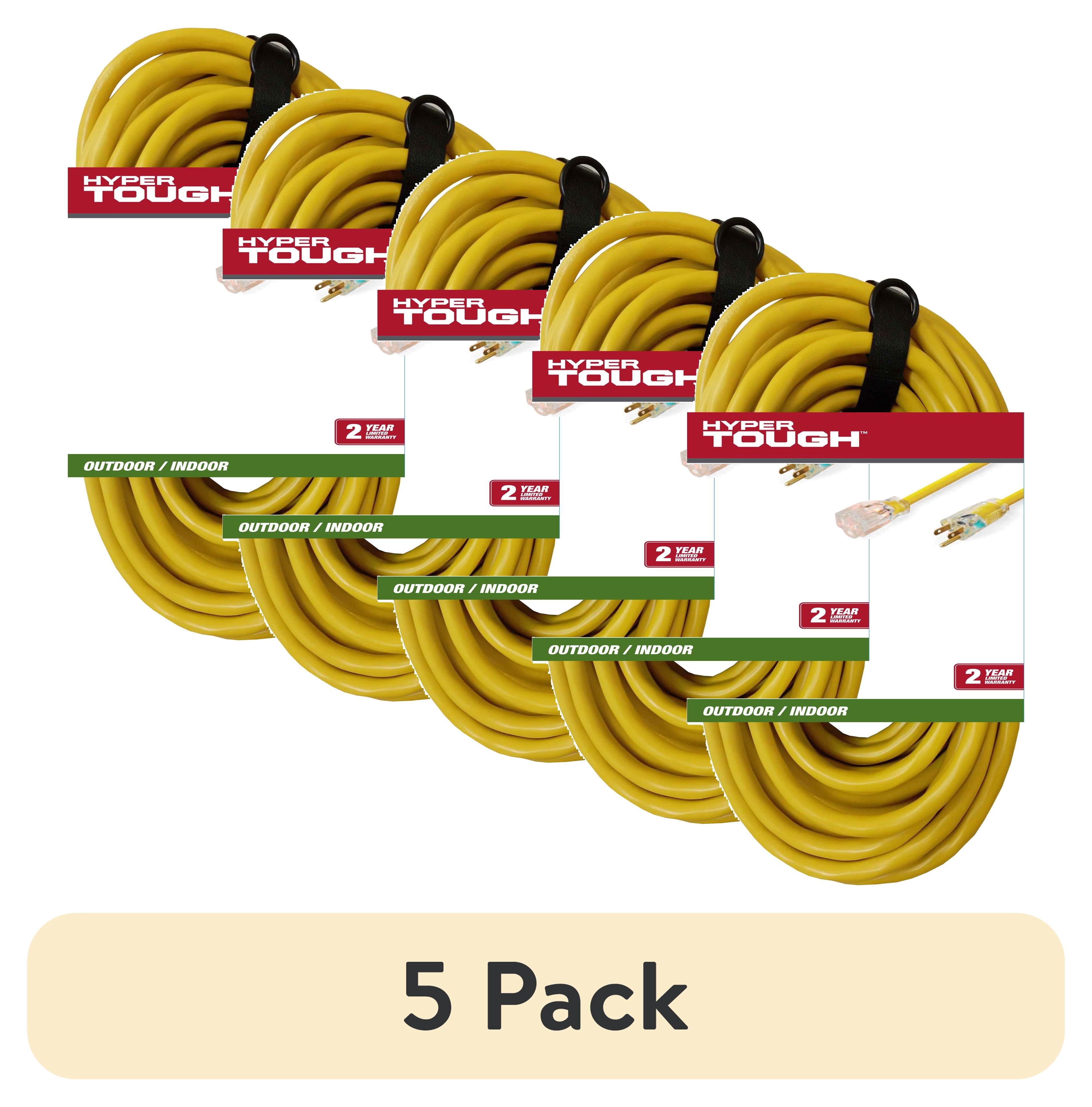 (5 pack) Hyper Tough 12AWGX3C 25ft Indoor and Outdoor Heavy Duty Yellow Vinyl Extension Cord