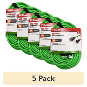 (5 pack) Hyper Tough 16AWGX3C 100ft Indoor and Outdoor Light Duty High Visibility Green Vinyl Extension Cord