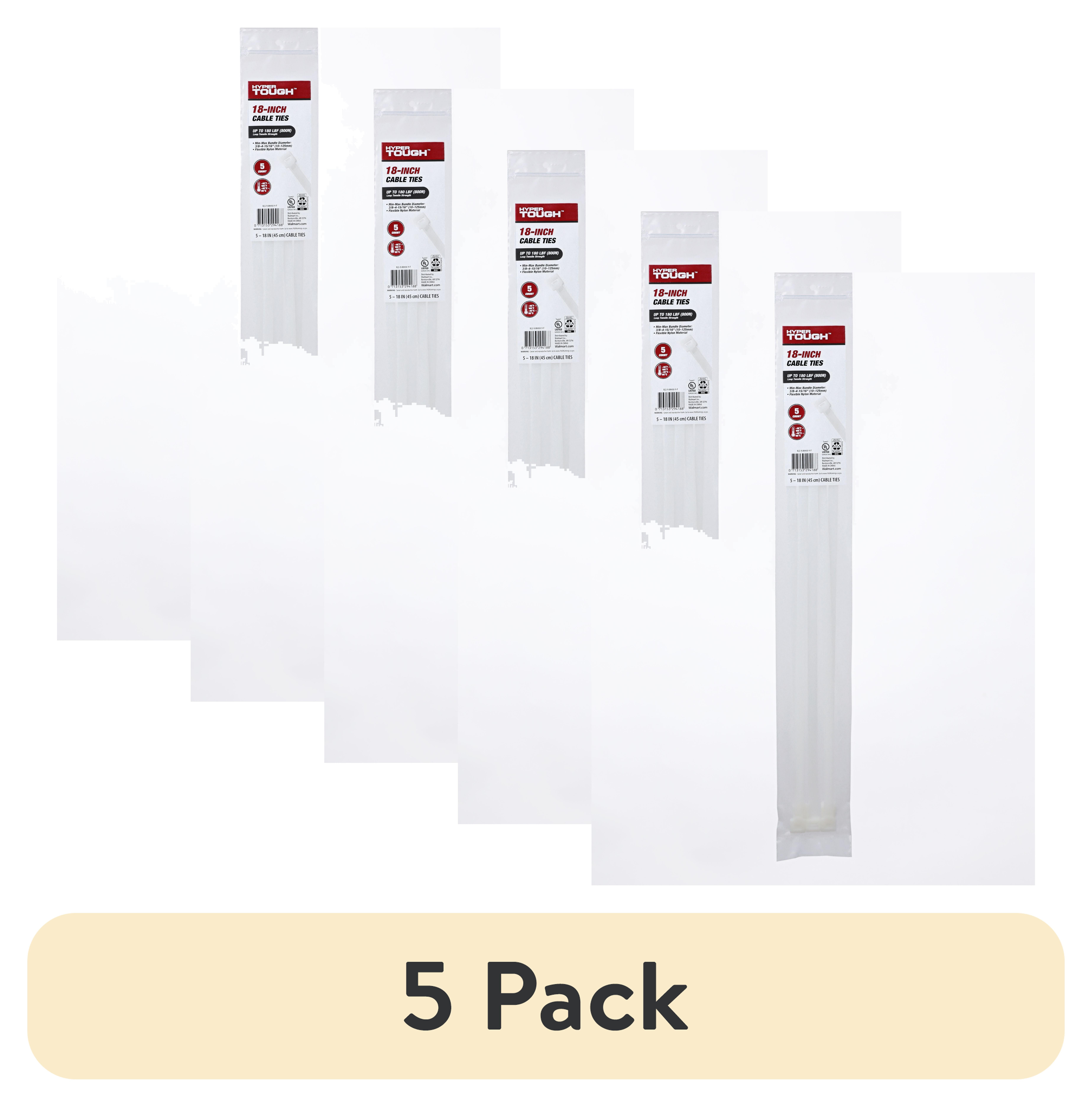 (5 pack) Hyper Tough 18inch Cable Tie Natural 5Pcs