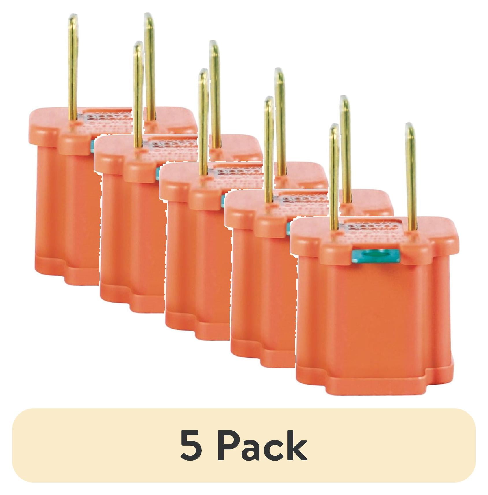 (5 pack) Hyper Tough 2-Pack Polarized Grounded Orange Indoor Adapter, 15 Amps