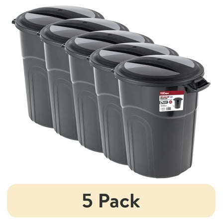 (5 pack) Hyper Tough 20 Gallon Heavy Duty Plastic Garbage Can, Included Lid, Black