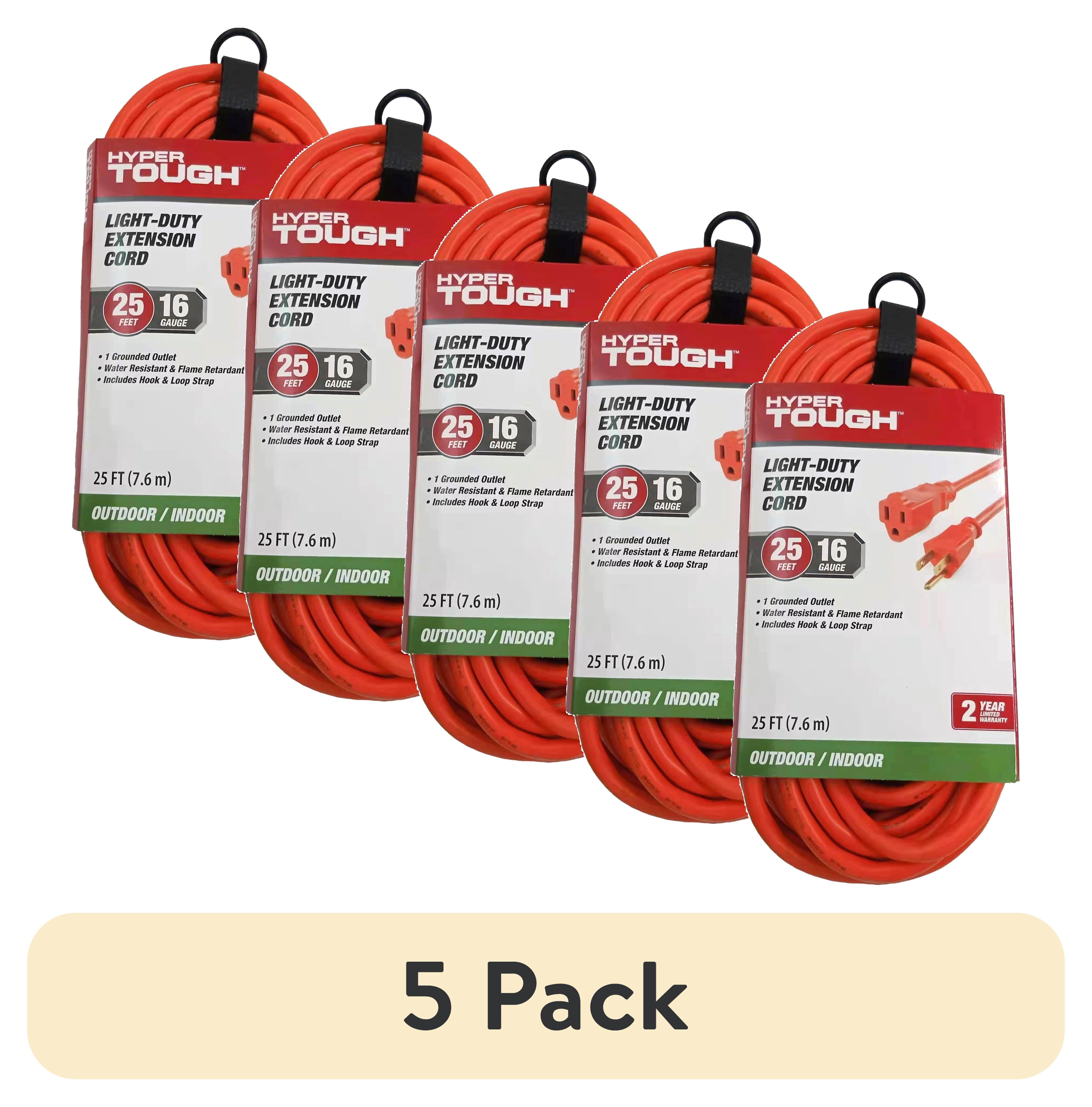 (5 pack) Hyper Tough 25 ft 16 AWG 3-Prong Orange Outdoor Extension Cord ...