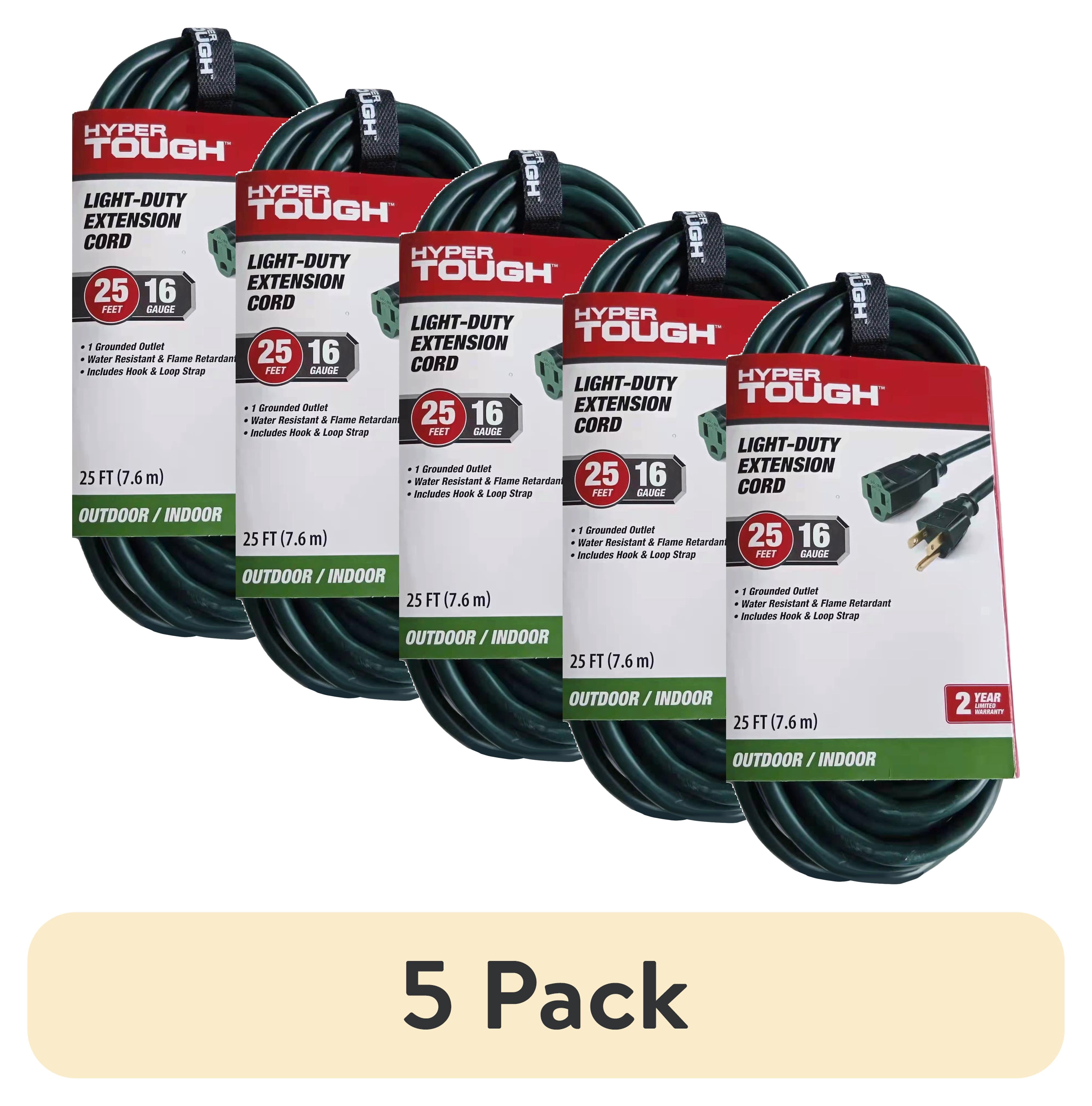 5 pack) Hyper Tough 25 ft Green 16AWG 3-Prong Single Outlet