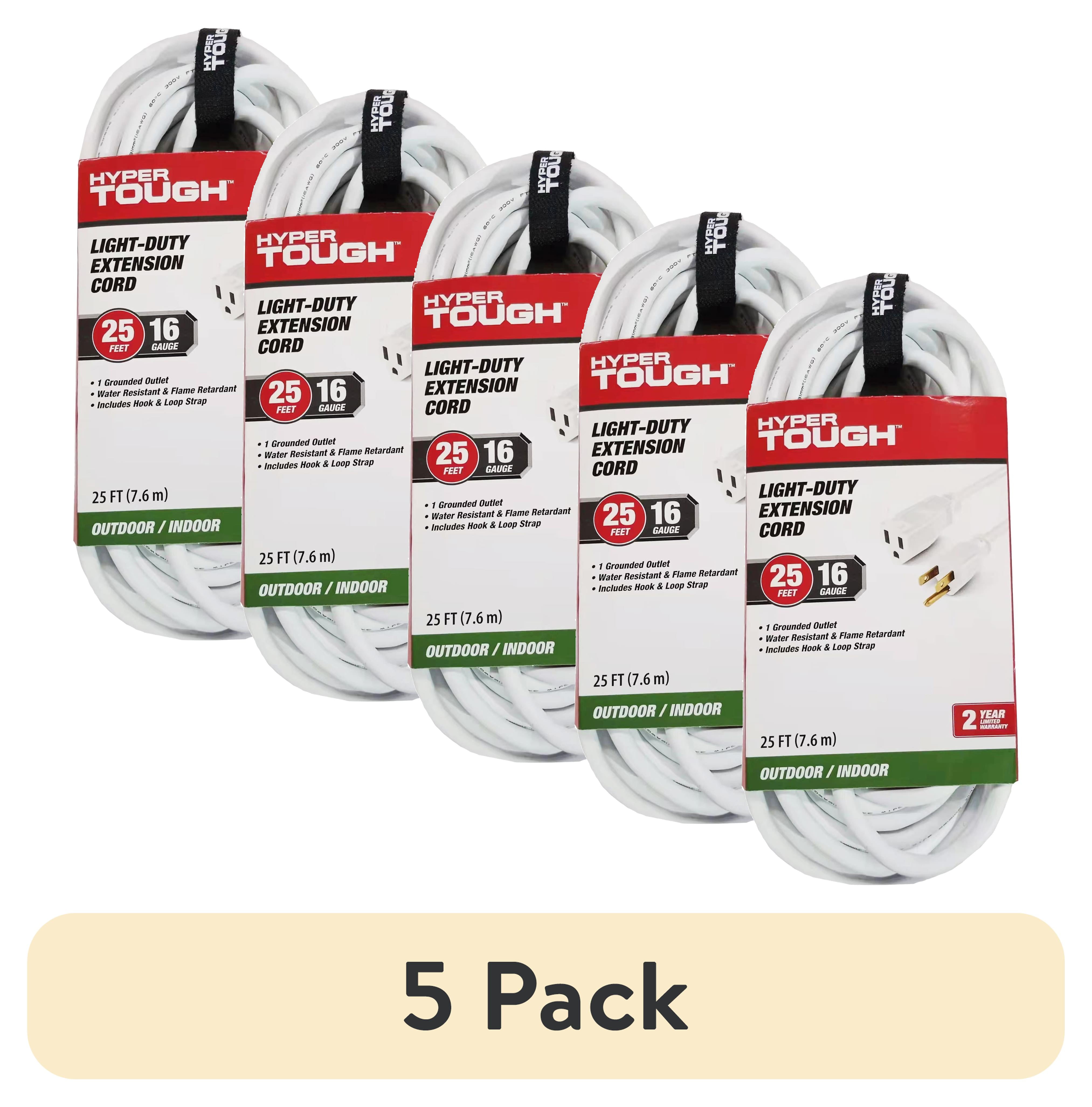 (5 pack) Hyper Tough 25FT 16AWG 3-Prong White Single Outlet Outdoor Extension Cord, 125V 13A - Walmart.com