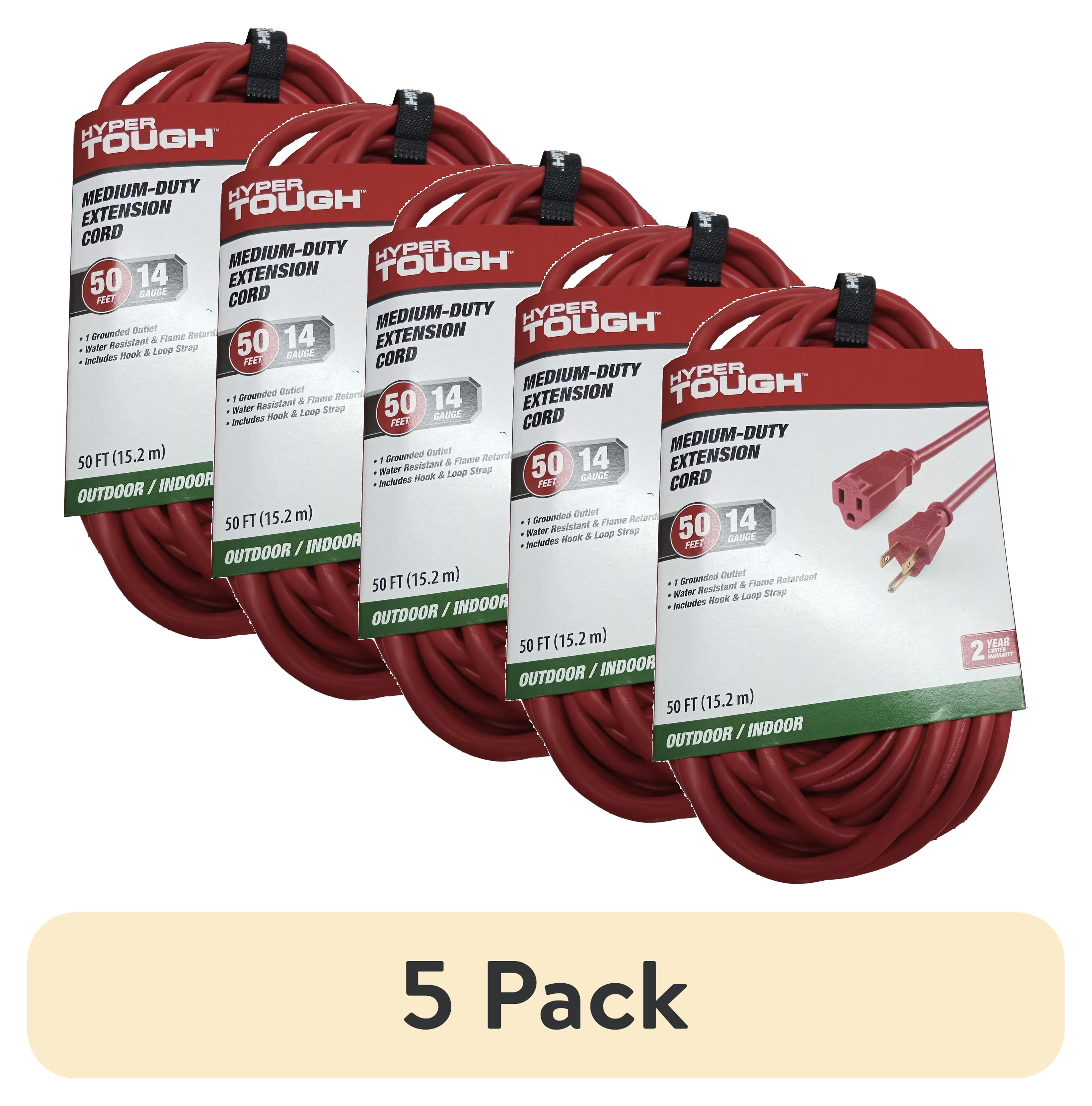 (5 pack) Hyper Tough 50FT 14AWG 3 Prong Red Extension Cord for Indoor and Outdoor Use, 15 Amps
