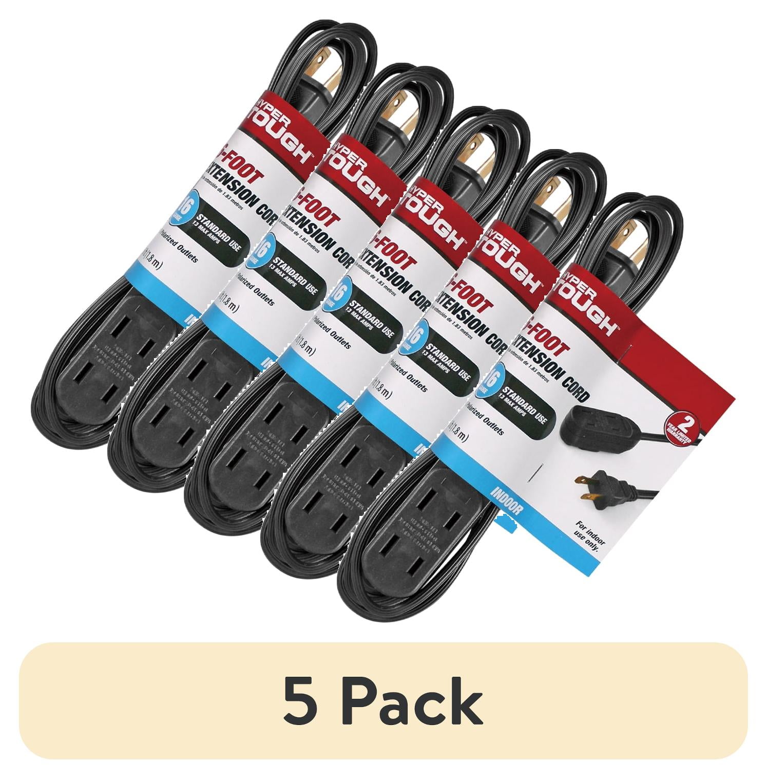 (5 pack) Hyper Tough 6' Indoor 16AWG Extension Cord, 3 Polarized Outlets, Black - Walmart.com
