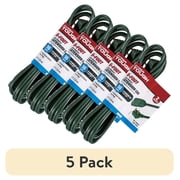 5 pack Hyper Tough 6FT 16AWG Green 2-Prong Indoor Extension Cord, 125V, 13A