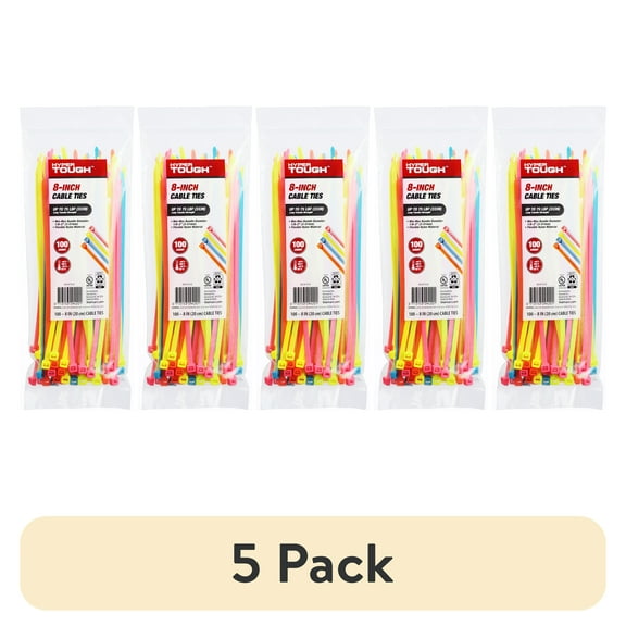 (5 pack) Hyper Tough 8inch Cable Tie Multi-Color, 100 Pieces