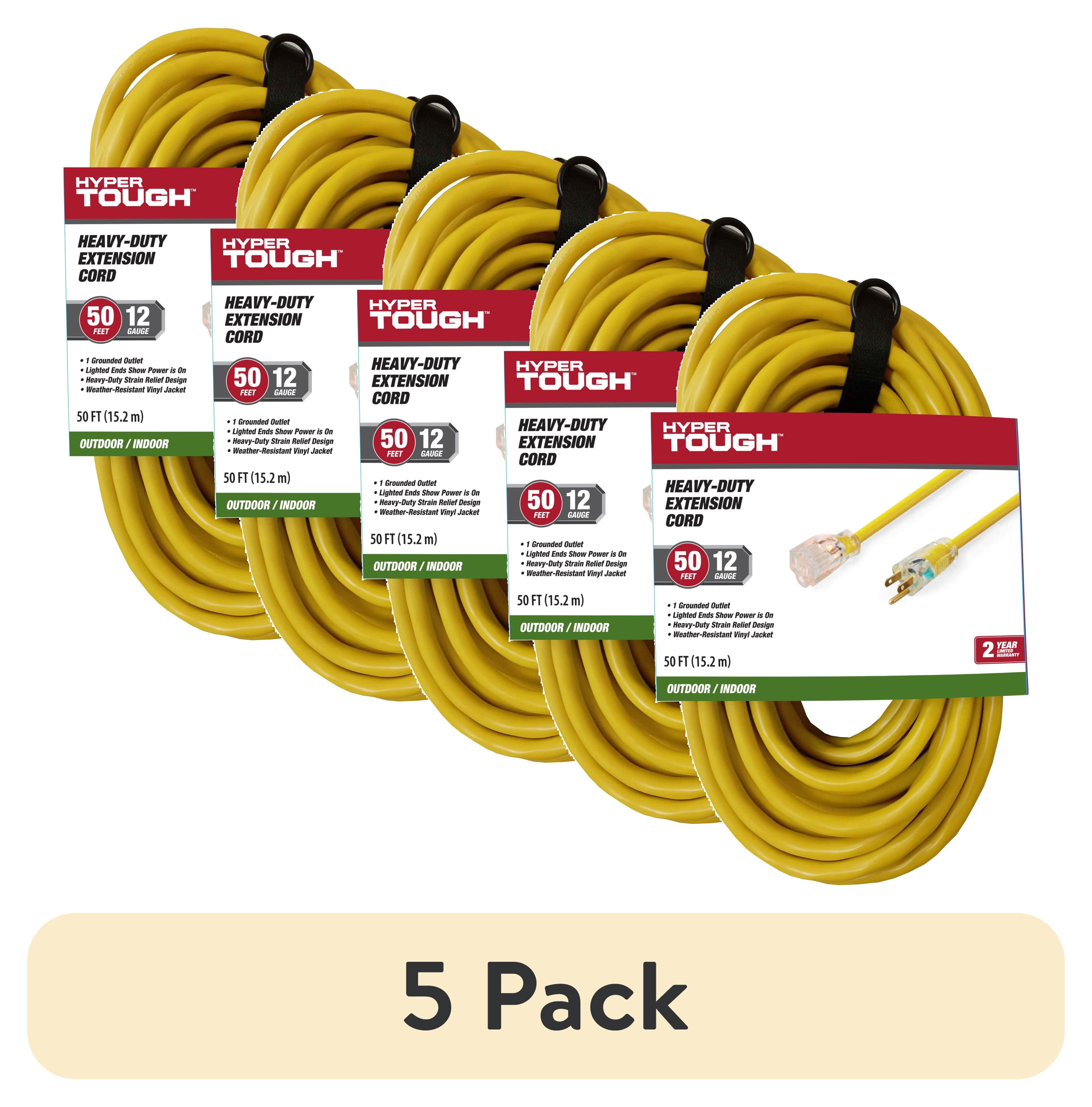 (5 pack) Hyper Tough Indoor/Outdoor Heavy Duty Extension Cord, 50 ft, 12 AWG