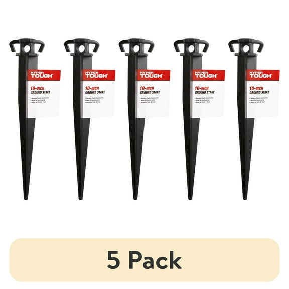(5 pack) Hyper Tough Item# GS10-10HT, Plastic Ground Garden and Tent Stake, Black 10" Length, 1 Each