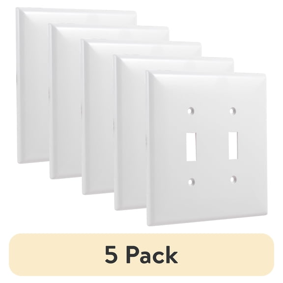 (5 pack) Hyper Tough Oversized Wallplate, Double Switch, White Nylon, 53138-T1