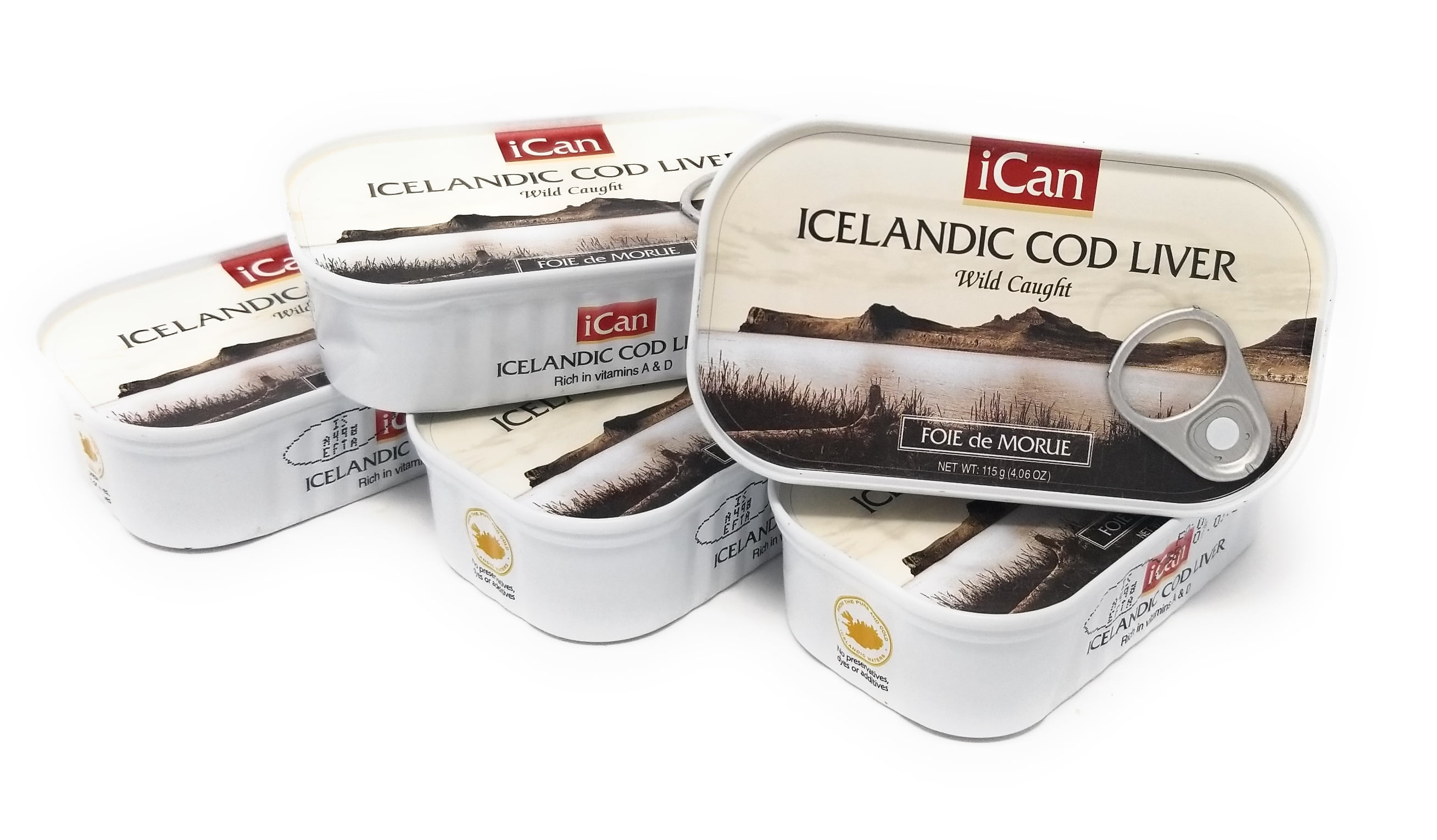 (5-pack) ICAN Icelandic Cod Liver Wild Caught 115g (4.06 oz) e/o cans