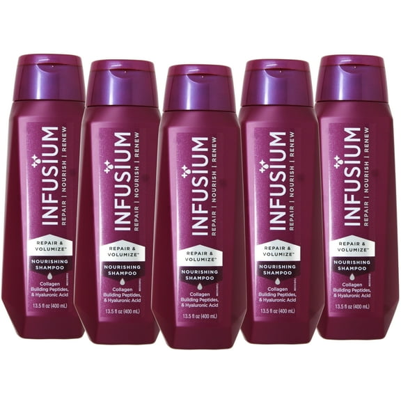 (5 pack) INFUSIUM Shampoo Repair & Volumize, Repair/Nourish/ Renew Shampoo, Collagen, Building Peptides & Hyaluronic Acid for Dry & Damaged Hair, 13.5 FL OZ