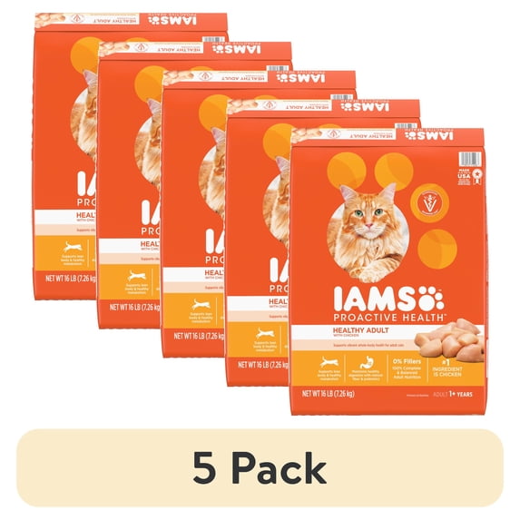 (5 pack) Iams Proactive Health Chicken Flavor Dry Cat Food, 16 Lb Bag