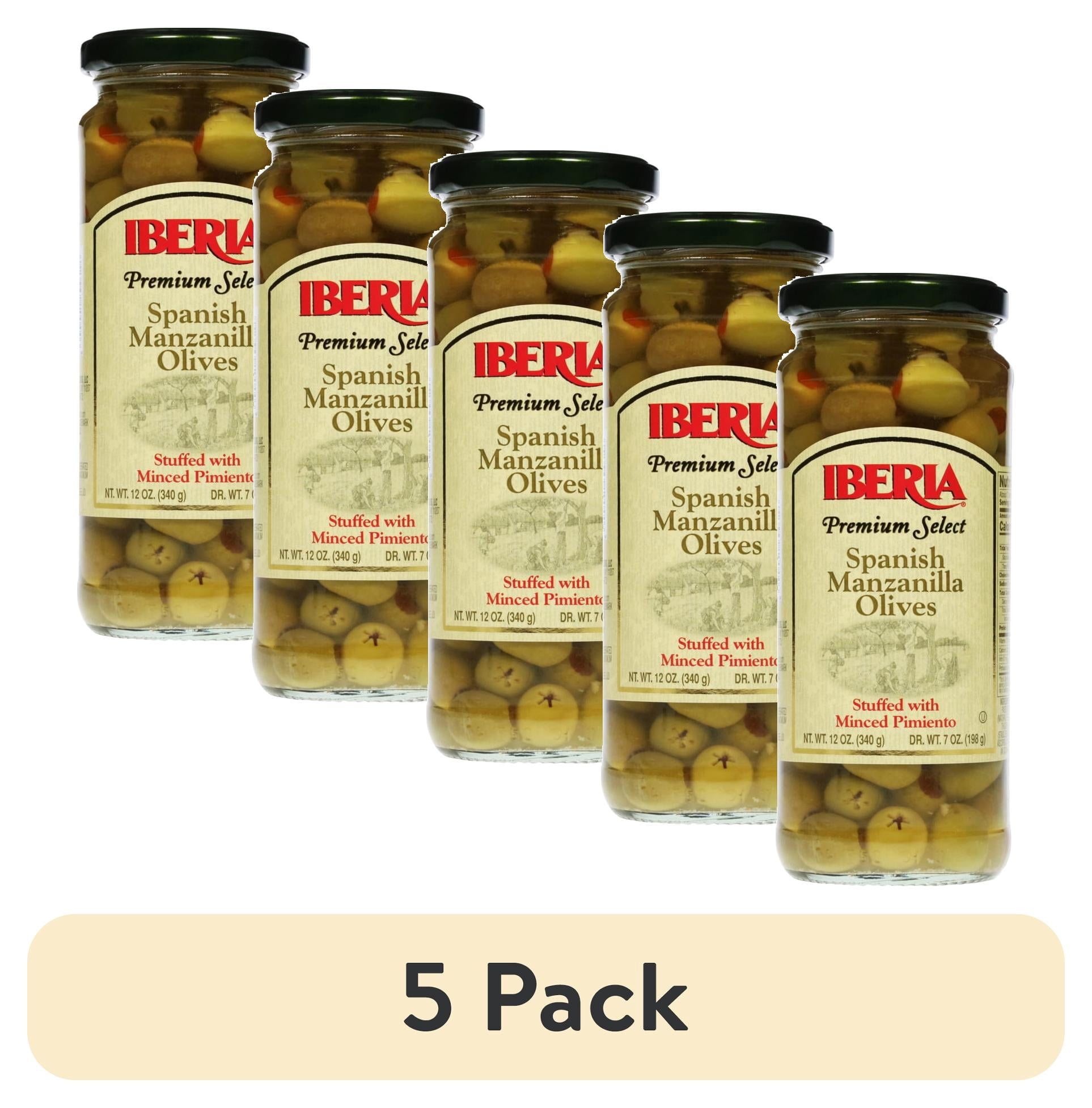 (5 pack) Iberia Premium Select Spanish Manzanilla Olives Stuffed with Pimiento, 12 oz