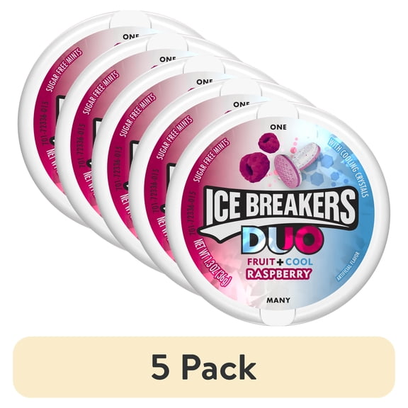 (5 pack) Ice Breakers Duo Fruit + Cool Raspberry Sugar Free Mints, 1.3 oz