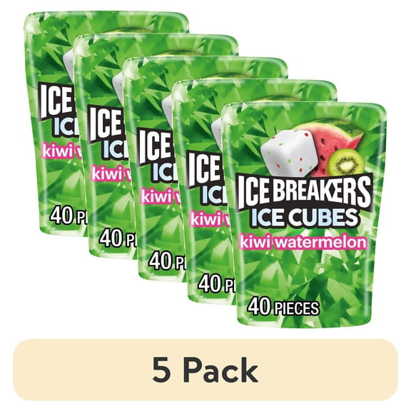 (5 pack) Ice Breakers Ice Cubes Kiwi Watermelon Flavored Sugar Free Chewing Gum, Bottle 3.24 oz, 40 Pieces