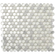 5 pack Ice White 11.8-in x 11.8-in Penny Round Glass Bianco Carrara marble Polished Mosaic Tile 4.83 Sq ft/case