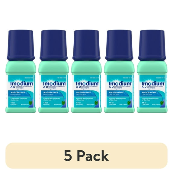 (5 pack) Imodium A-D Liquid Anti-Diarrheal Medicine, Mint Flavor, 4 fl. oz