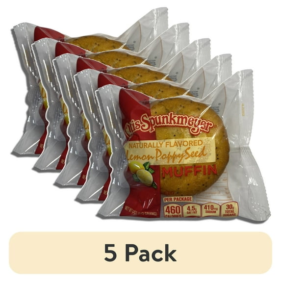 (5 pack) Otis Spunkmeyer Individually Wrapped Lemon Poppy Muffins | 4 Ounce | Pack of 12