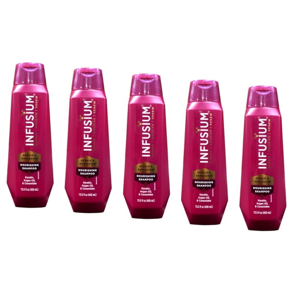 (5 pack) Infusium Repair & Replenish Shampoo, Nourish, Renew, with Keratin, Argan Oil, Ceramides for Dry, Damaged Hair, 13.5 Fl Oz