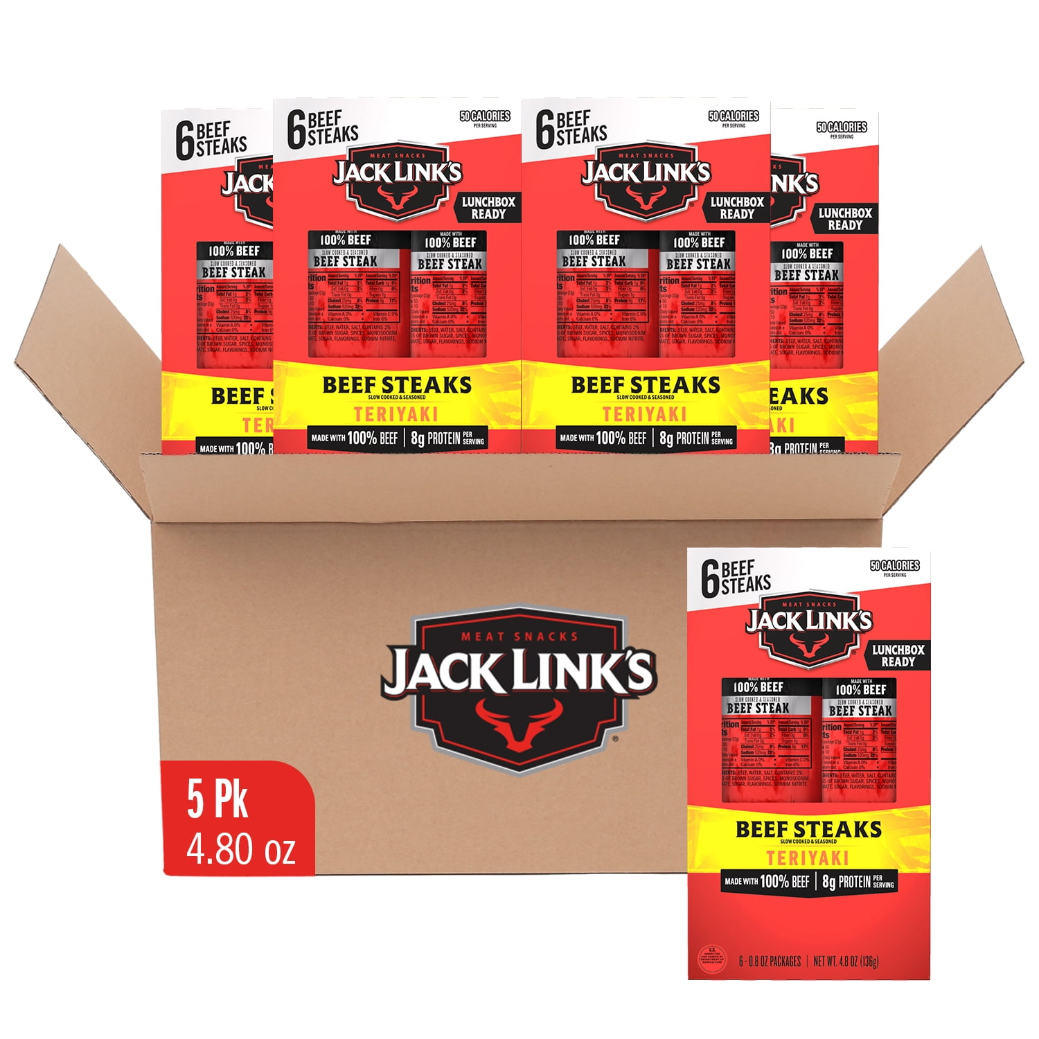 (5 pack) Jack Link's 100% Beef Teriyaki Beef Steaks 4.8 Ounce 6 Count Multipack