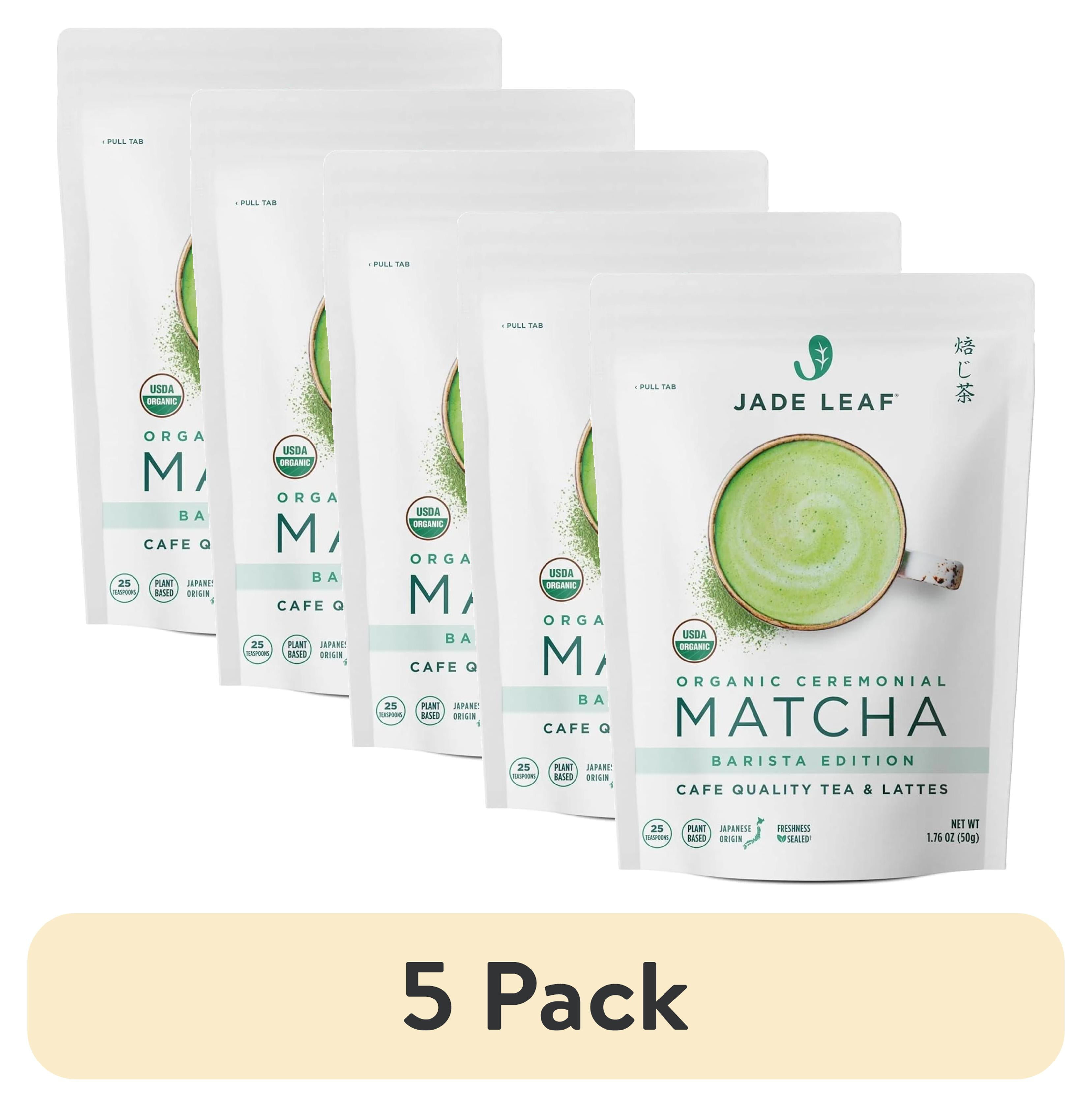 (5 pack) Jade Leaf Matcha Powder, Organic Ceremonial Barista Edition, 1.76oz Pouch