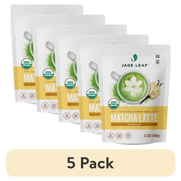 (5 pack) Jade Leaf Organic Matcha Latte Mix, Vanilla, Dairy-Free, 5.3 oz Pouch