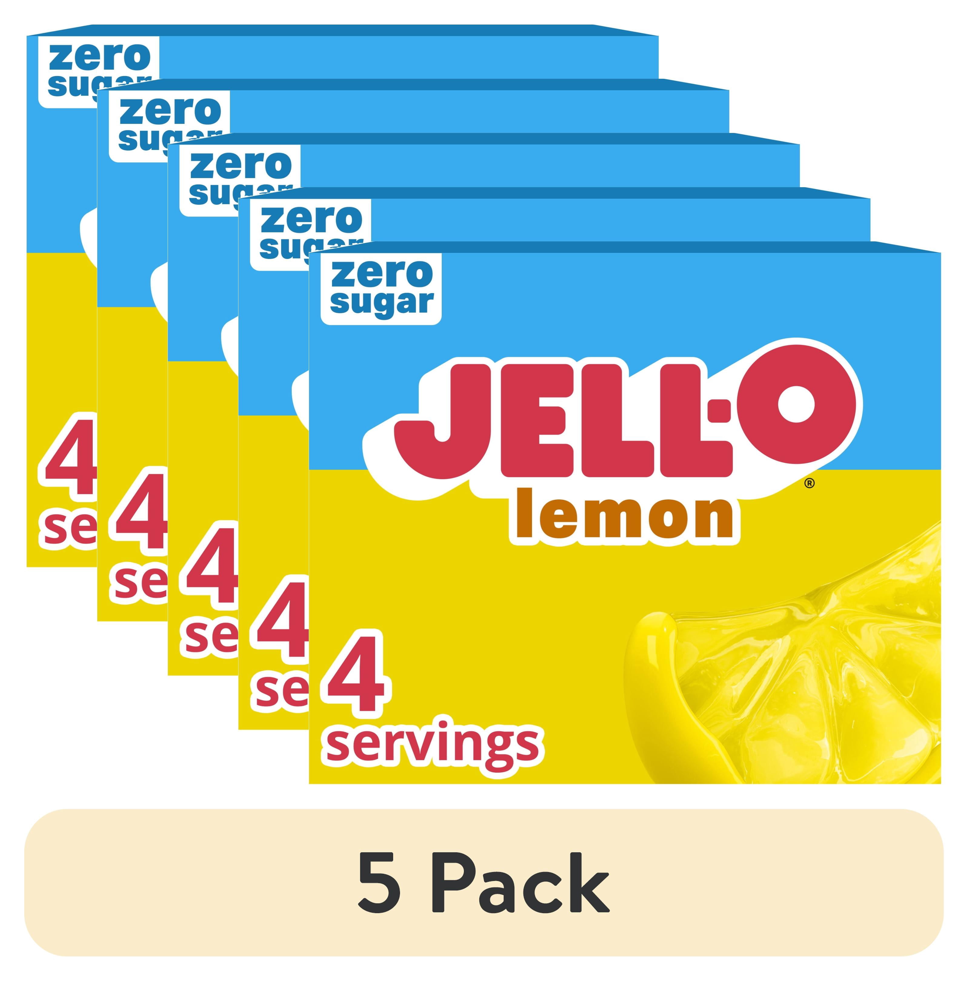 (5 pack) Jell-O Lemon Zero Sugar Gelatin Dessert Mix, 0.3 oz Box
