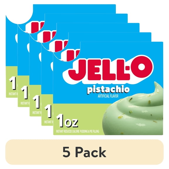 (5 pack) Jell-O Pistachio Zero Sugar Instant Reduced Calorie Pudding & Pie Filling Mix, 1 oz Box
