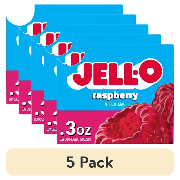 (5 pack) Jell-O Raspberry Artificially Flavored Zero Sugar Gelatin Dessert Mix, 0.3 oz Box
