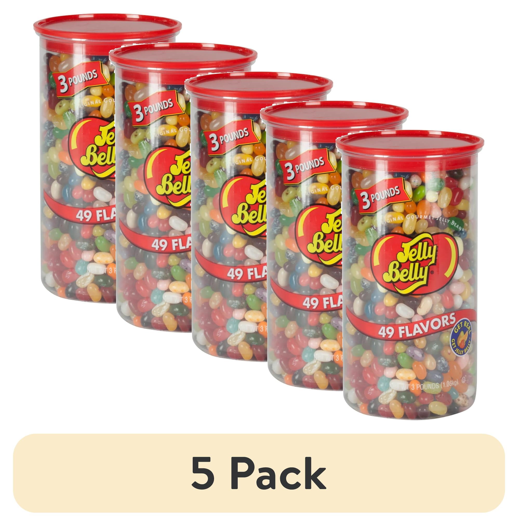 (5 pack) Jelly Belly 49 Assorted Jelly Bean Flavors, 3-Pound Clear Can, Most Popular Flavors
