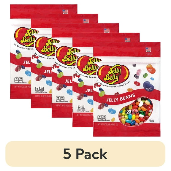(5 pack) Jelly Belly 49-Assorted Jelly Beans - 1 Pound (16 Ounces) Resealable Bag - Straight from the Source