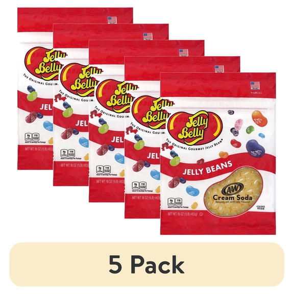 (5 pack) Jelly Belly A&W Cream Soda Jelly Beans - 1 Pound (16 Ounces), Cream Soda Candy in a Resealable Bag