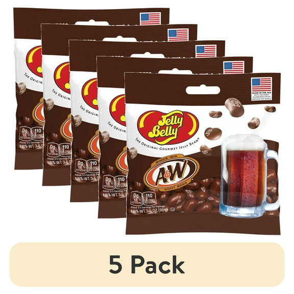 (5 pack) Jelly Belly A&W Root Beer Jelly Beans - 3.5 oz Grab & Go Bags - True-to-life Root Beer-flavored Candy