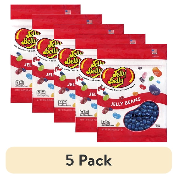 (5 pack) Jelly Belly Blueberry Jelly Beans - 1 Pound (16 Ounces), Blueberry Flavor Candy, Resealable Bag