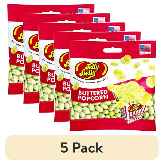 (5 pack) Jelly Belly Buttered Popcorn Jelly Beans - 3.5 oz Grab & Go Bags - True-to-life Buttered Popcorn-flavored Candy