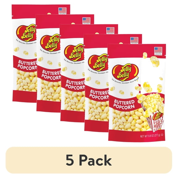 (5 pack) Jelly Belly Buttered Popcorn Jelly Beans - 9.8 oz Pouch Bag - True-to-life Buttered Popcorn-flavored Candy