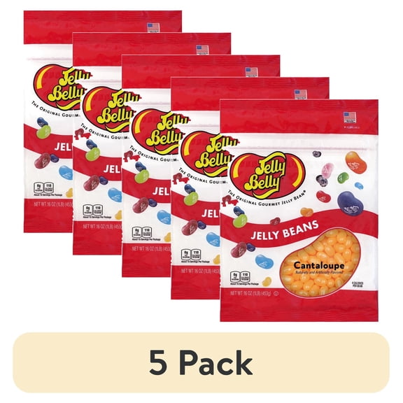 (5 pack) Jelly Belly Cantaloupe Jelly Beans - 1 Pound (16 Ounces) of Melon Flavor Candy in a Resealable Bag