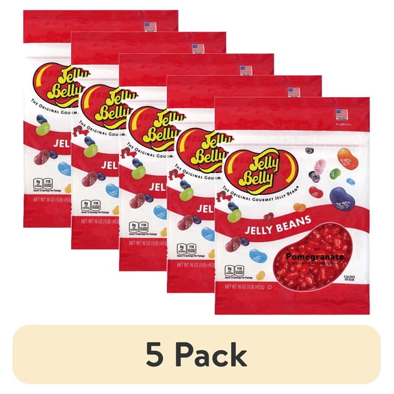 (5 pack) Jelly Belly Pomegranate Jelly Beans - 1 Pound (16 Ounces), Pomegranate Flavor Candy, Resealable Bag
