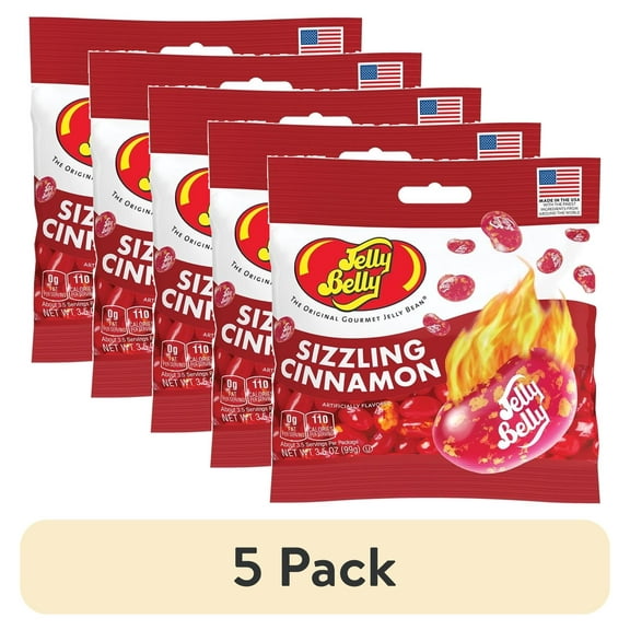 (5 pack) Jelly Belly Sizzling Cinnamon Jelly Beans - 3.5 oz Grab & Go Bags - True-to-life Cinnamon-flavored Candy