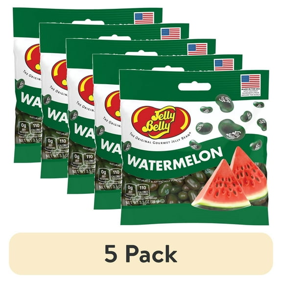 (5 pack) Jelly Belly Watermelon Jelly Beans - 3.5 oz Grab & Go Bags - True-to-life Watermelon-flavored Candy