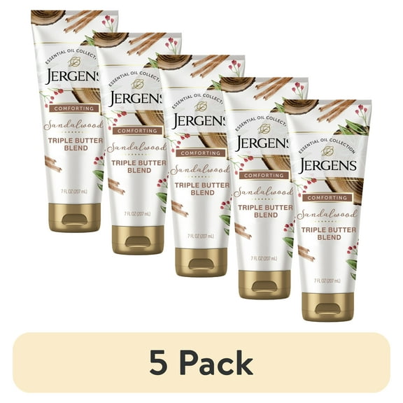 (5 pack) Jergens Hand and Body Lotion Butter with Sandalwood Essential Oils, Dry Skin Moisturizer, 7 oz