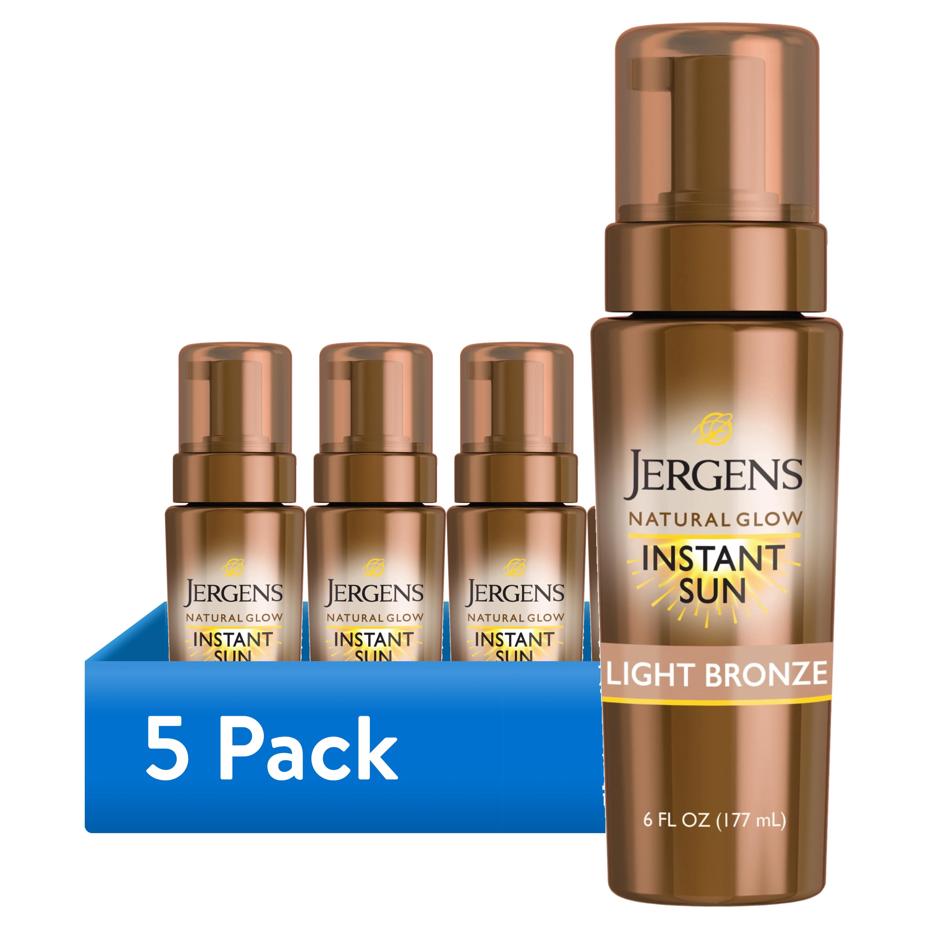 (5 pack) Jergens Natural Glow Instant Sun Sunless Self Tanning Mousse, Light Bronze, 6 fl oz