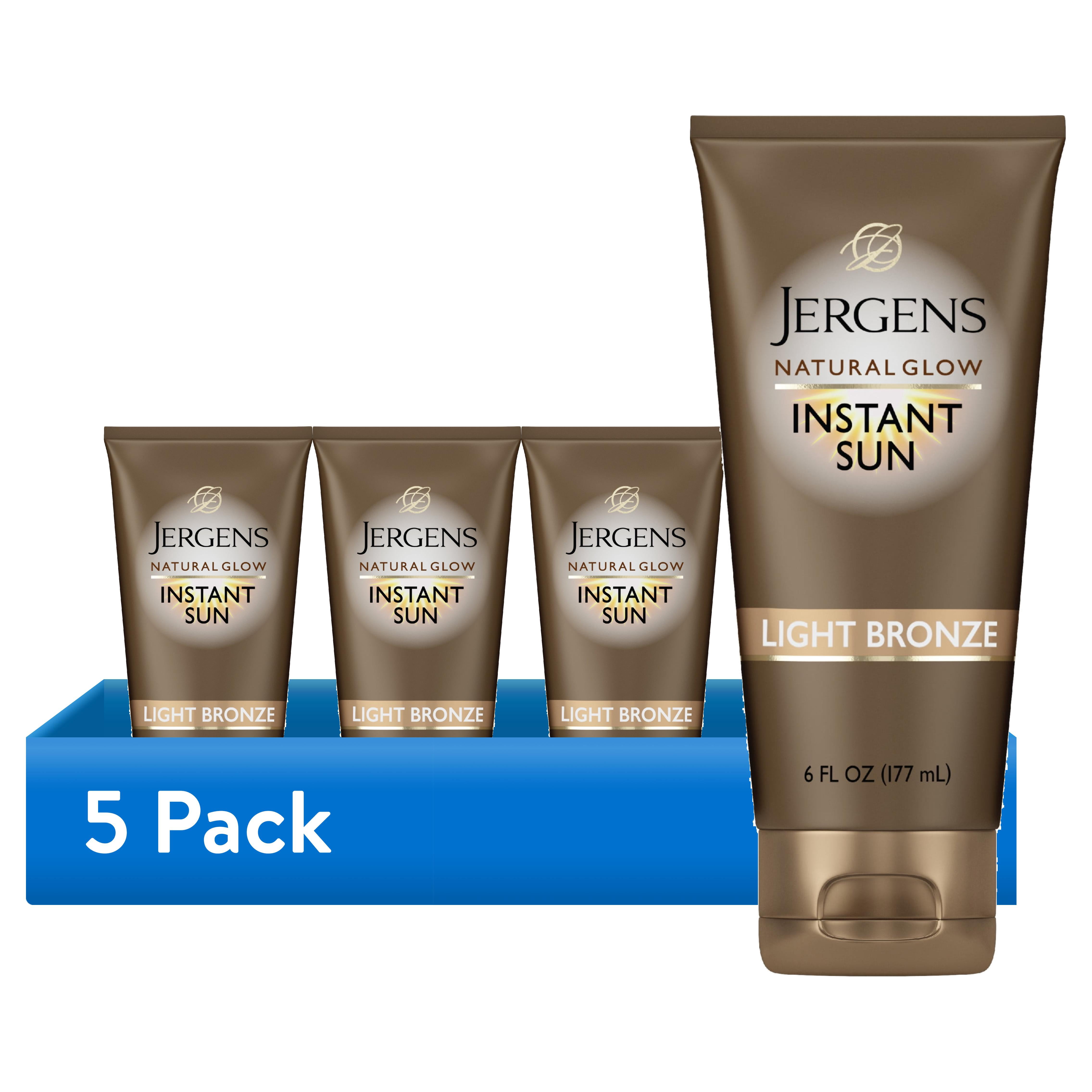 (5 pack) Jergens Natural Glow Instant Sun Sunless Tanning Moisturizer Lotion + Bronzer, Light Bronze, 6 fl oz