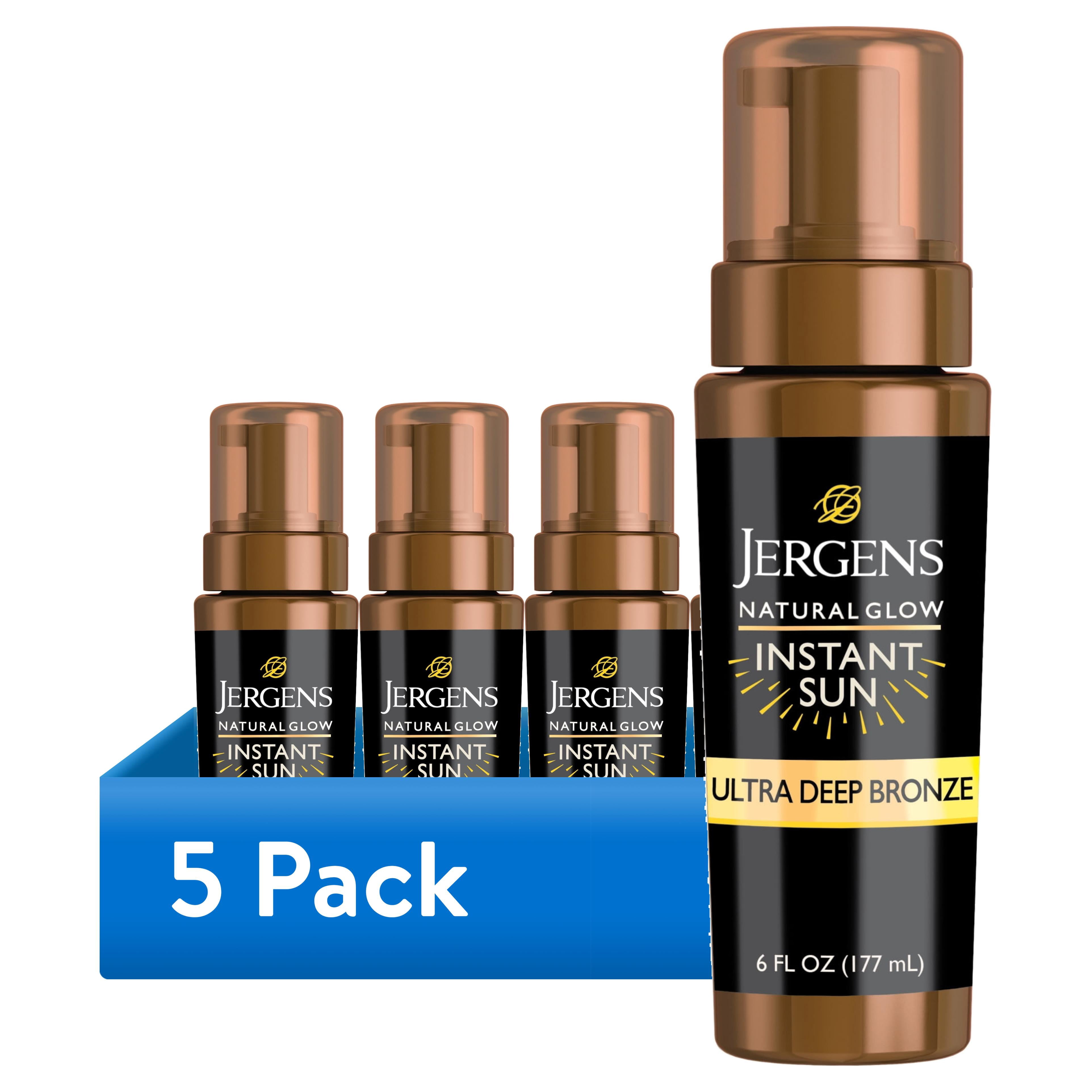 (5 pack) Jergens Natural Glow Instant Sun Sunless Tanning Mousse, Body Self Tanner, Ultra Deep Bronze, 6 fl oz