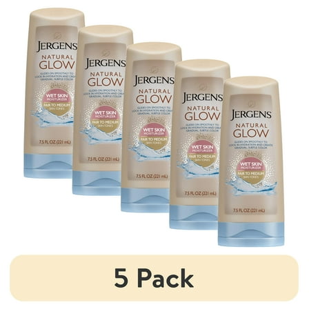 (5 pack) Jergens Natural Glow Wet Skin Moisturizer In-Shower Self Tanner Fair to Medium Skin 7.5 oz